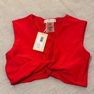 Ramy Brook Bold Red Twist Crop Top